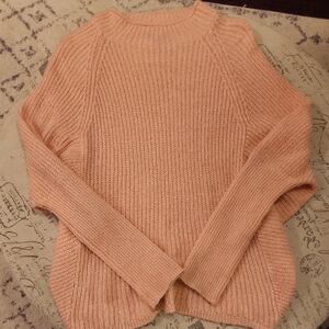 Kaari Blue Pink Crew Neck Sweater with Ribbed Texture